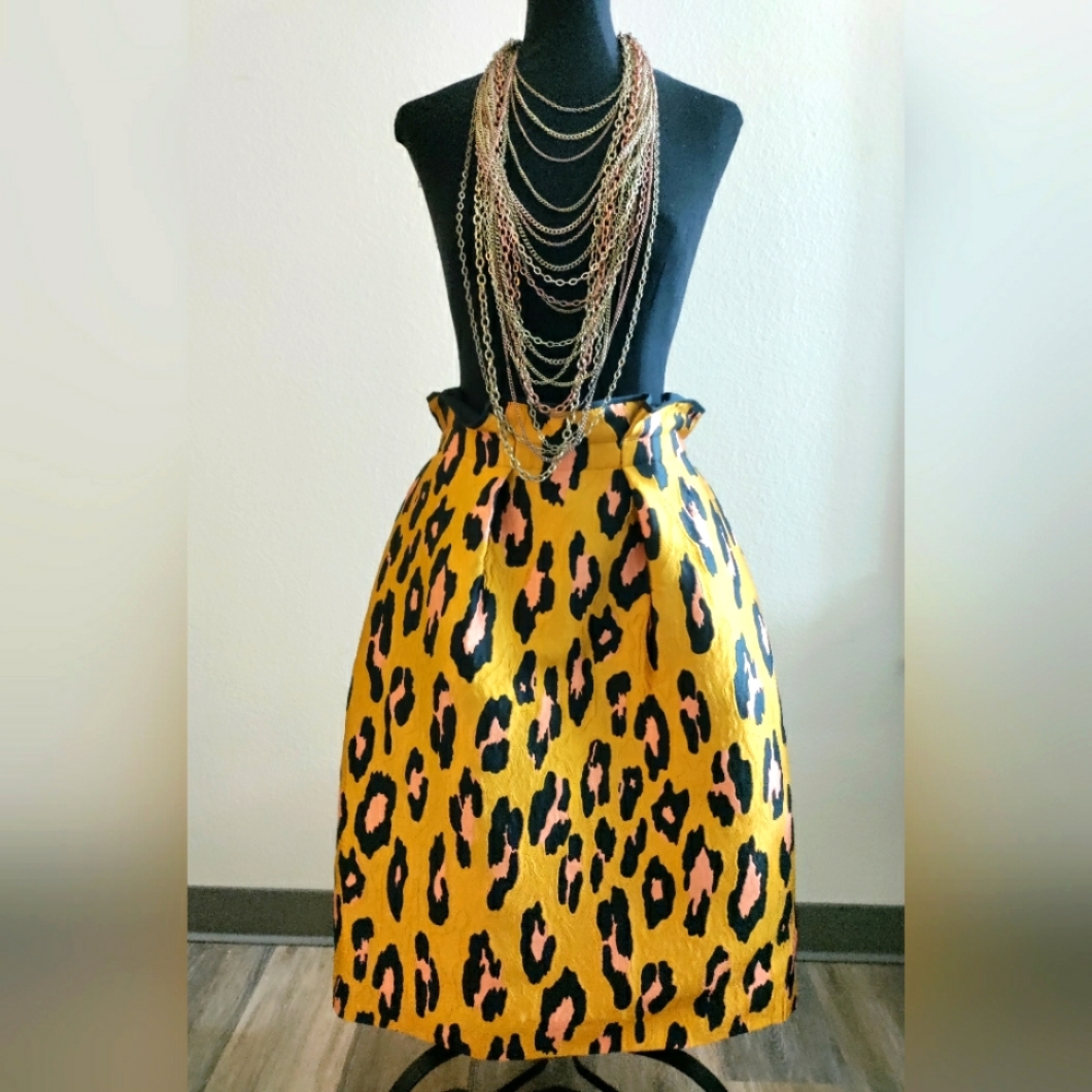 Leopard Print Yellow A-Line Skirt - Women's